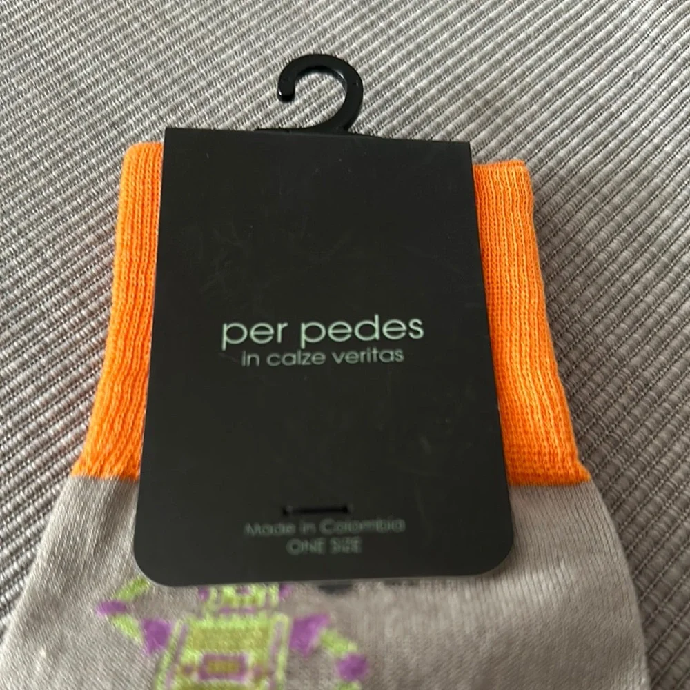 Per Pedes Men's Gray and Orange Robot Socks